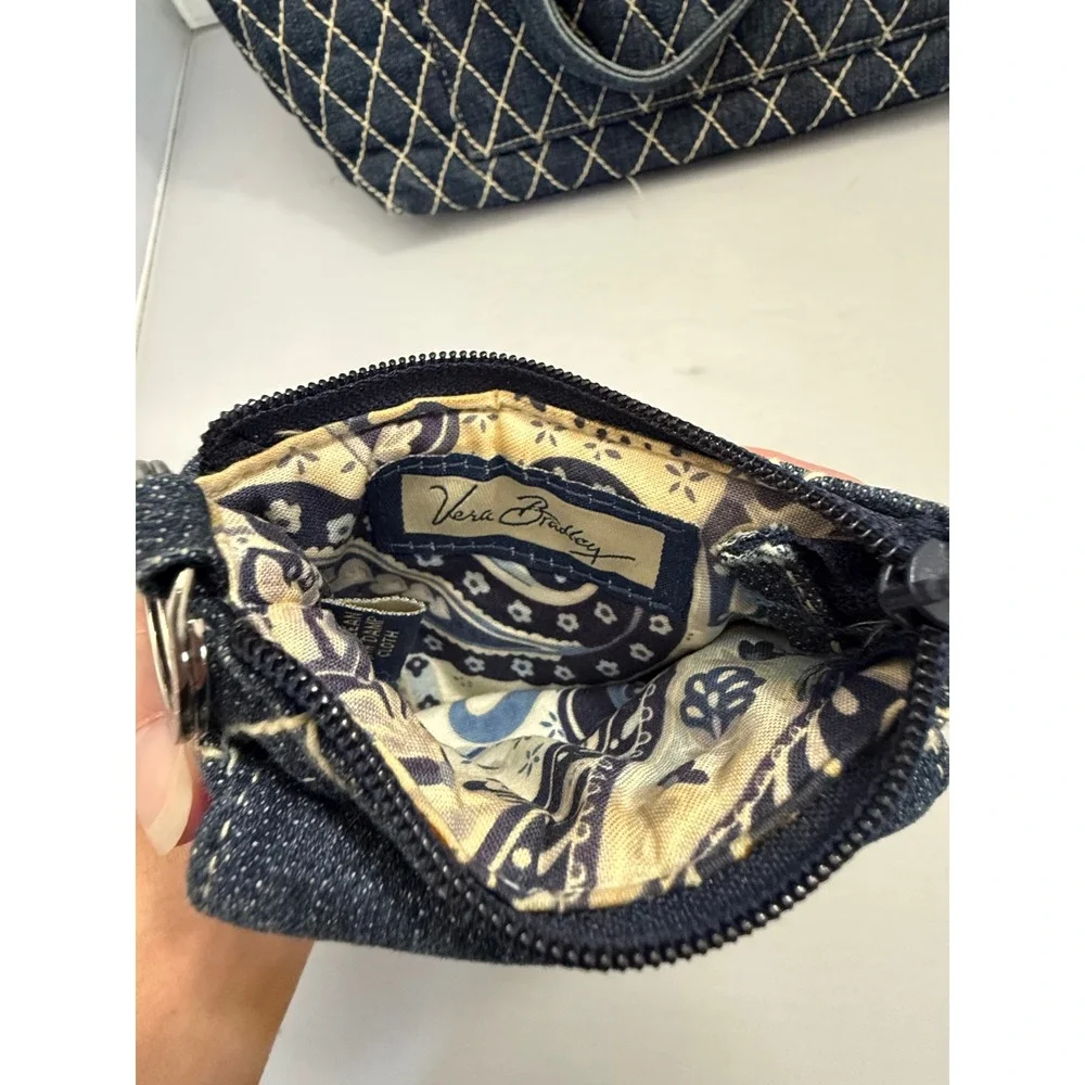 Vera Bradley Quilted Denim Tote Bag Purse Blue Paisley Lining With Coin Pouch